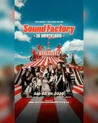 Flyer de SoundFactory 26 Aniversario Burlesque